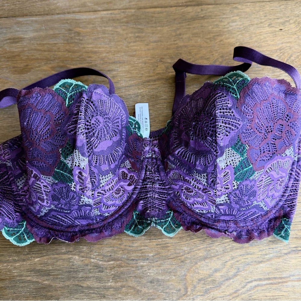 Adore Me Purple Lace Bra with Teal Trim
